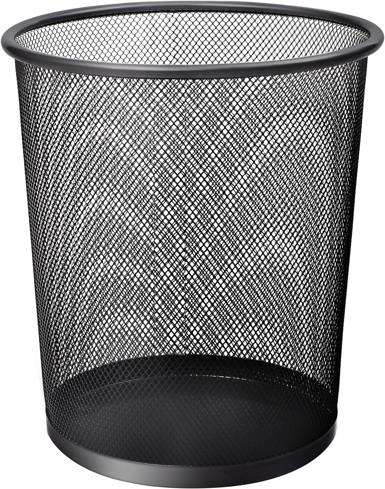 Round Trash Can Bin - 1 Pack Black Non-slip Mesh Bins | Waste Paper Bin | Sturdy Metal Bin Indoor Waste Bin for Home, Bedroom, Office, Bathroom, Living Room, Kitchen