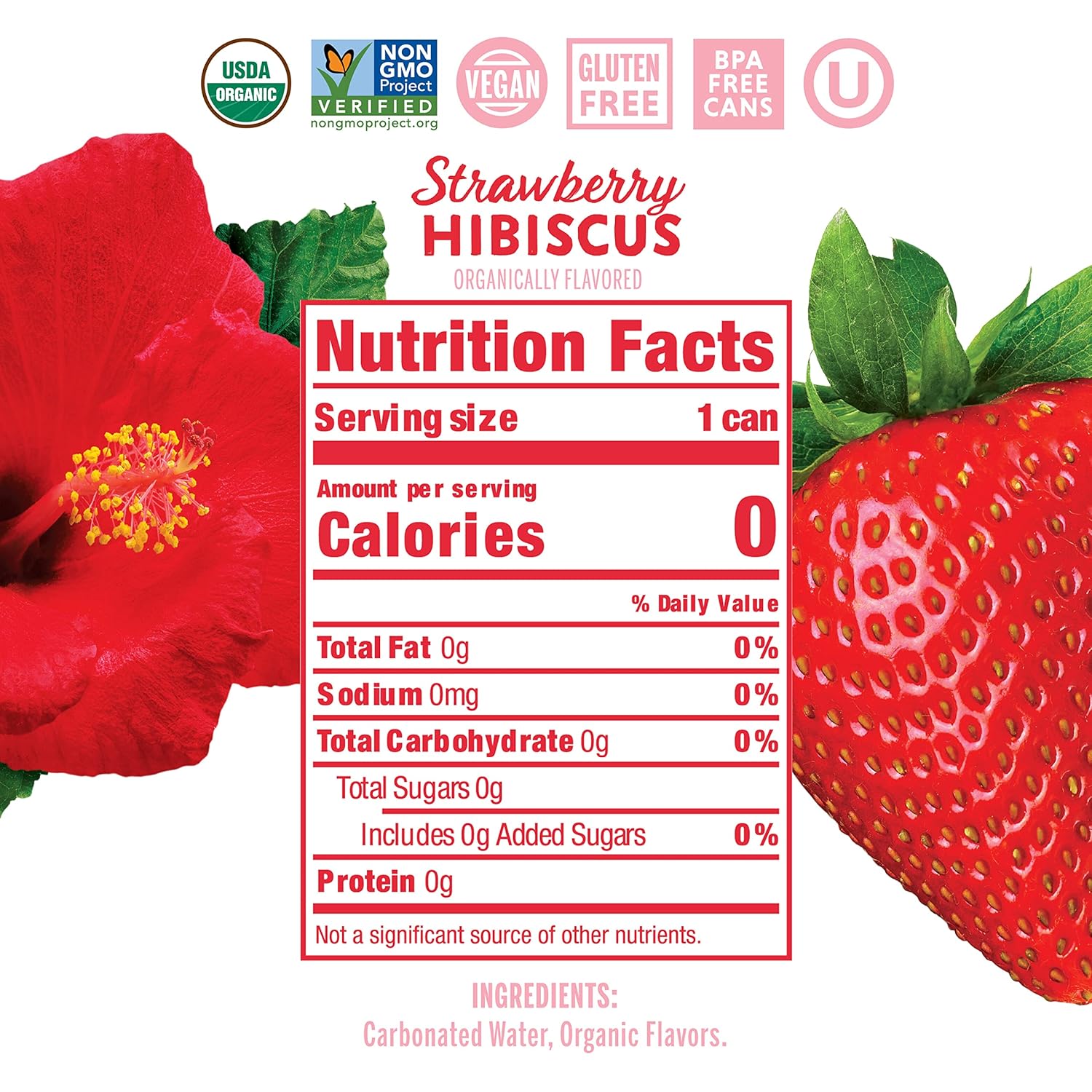 Nixie Organic Strawberry Hibiscus Sparkling Water 8 Pack, 12 FZ