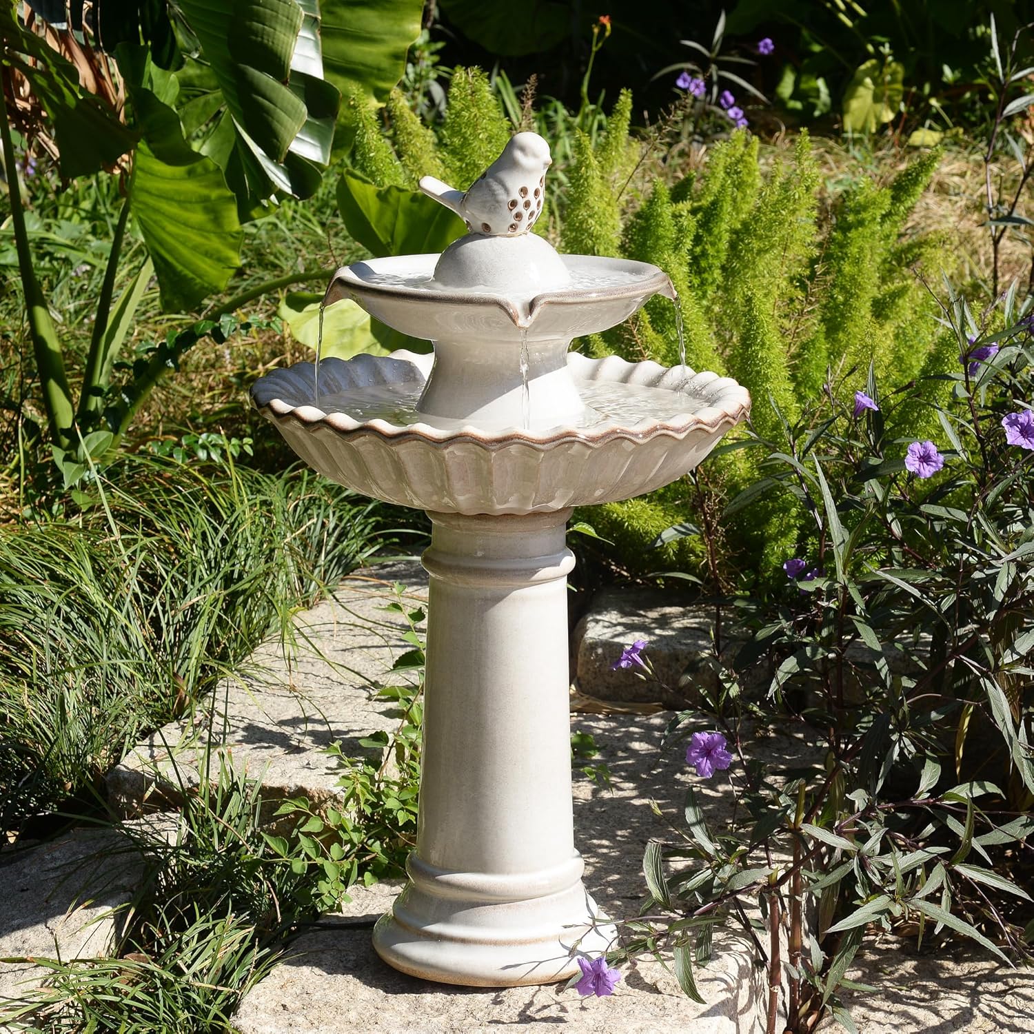 Ceramic Fountain - Ivory Elegance, No Lights