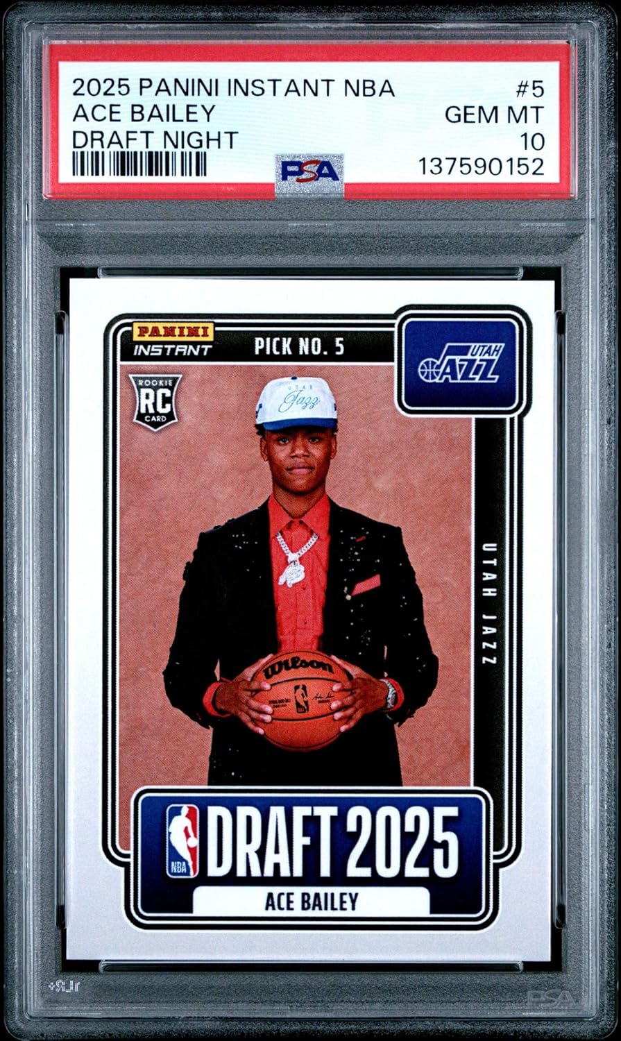 Graded 2025 Panini Instant Ace Bailey #5 Draft Night Rookie RC Basketball Card PSA 10 Gem Mint