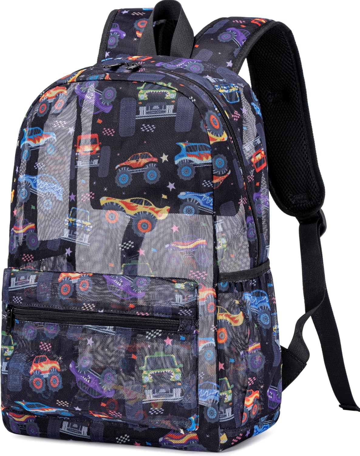 CAMTOP Mesh Backpack Kids Boys Girls Bookbag See Through Preschool Backpacks Casual Daypack for School Beach Travel Sport (Black-Vehicle)