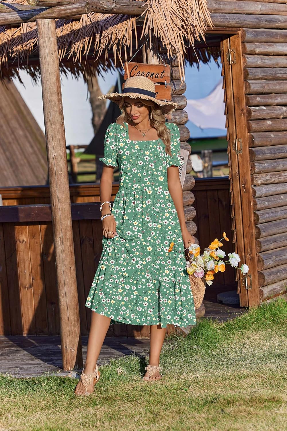 Zeagoo Summer Dresses for Women Flowy Casual Midi Dress Short Sleeve Tiered Dress Beach Vacation Sundresses with Pockets - Image 6