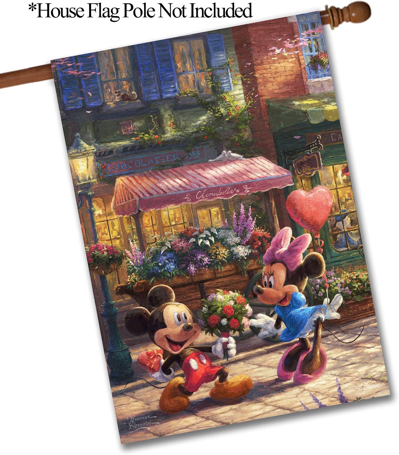 Flagology.com, Disney, Thomas Kinkade, Mickey Mouse & Minnie Mouse, Mickey and Minnie Sweetheart Café – House Flag – 28” x 40”, Outdoor, Officially Licensed Disney