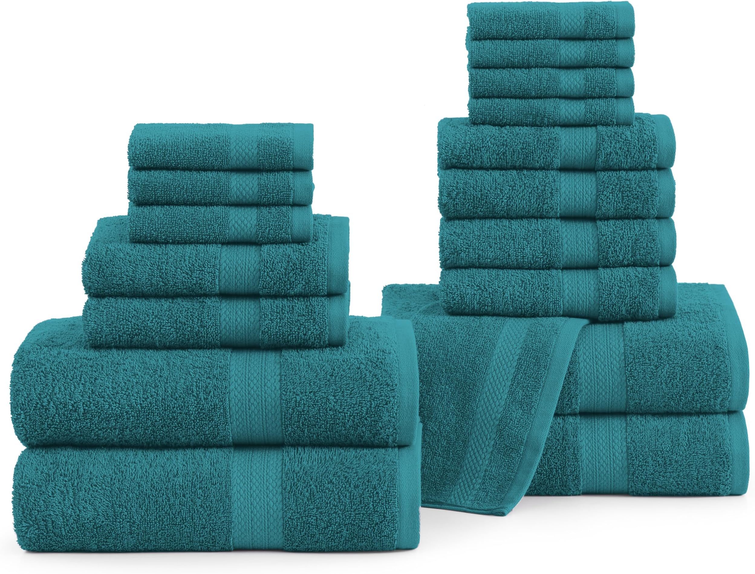 LANE LINEN Cotton Bath Towels for Bathroom Set- 18 PC Bathroom Towels Set-4 Large Bath Towels, 6 Hand Towels for Bathroom, 8 Wash Cloths for Your Body, Soft Turkish Towel Sets for Bathroom - Sea Port
