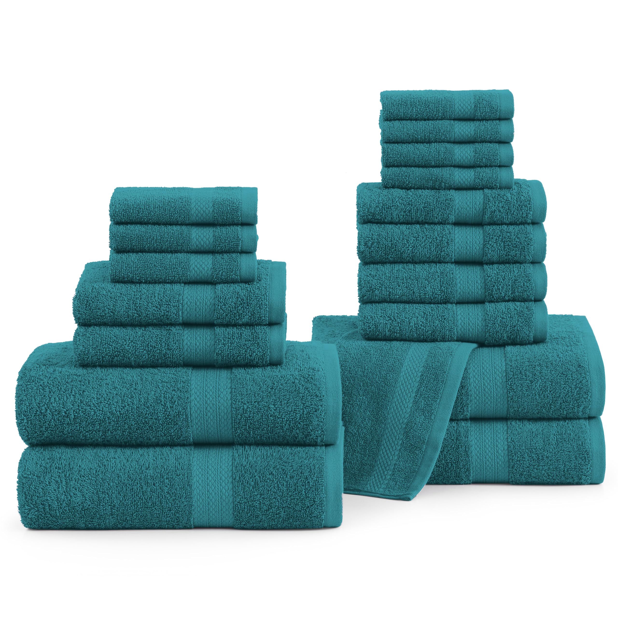 LANE LINEN Cotton Bath Towels for Bathroom Set- 18 PC Bathroom Towels Set-4 Large Bath Towels, 6 Hand Towels for Bathroom, 8 Wash Cloths for Your Body, Soft Turkish Towel Sets for Bathroom - Sea Port
