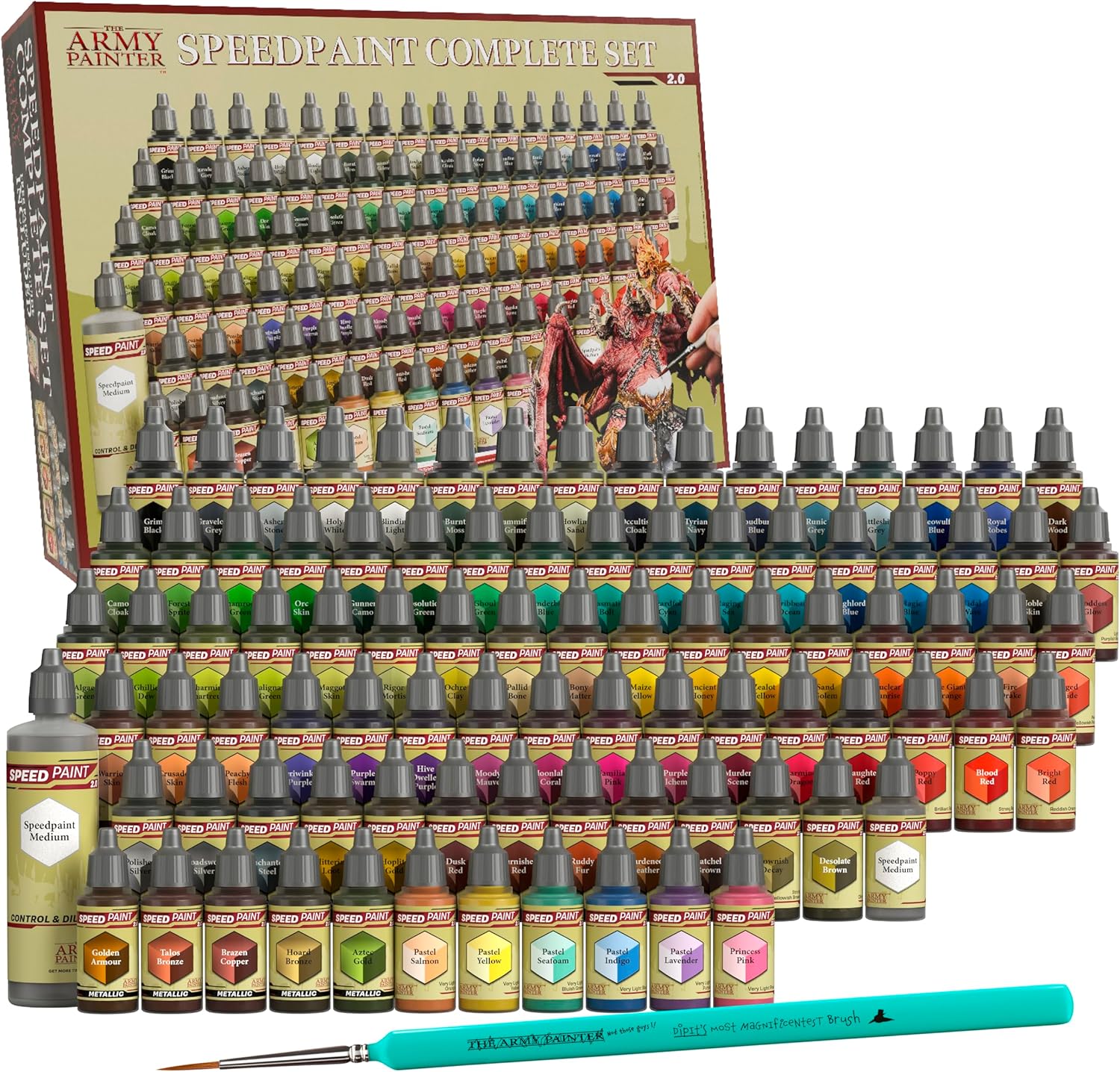 The Army Painter, Speedpaint 2.0 Complete Set Combo, 90 x 18 ml Acrylic Contrast Model Paint, 4 Brushes & 1 Paint Palette For Miniature Painting, Dnd & Warhammer