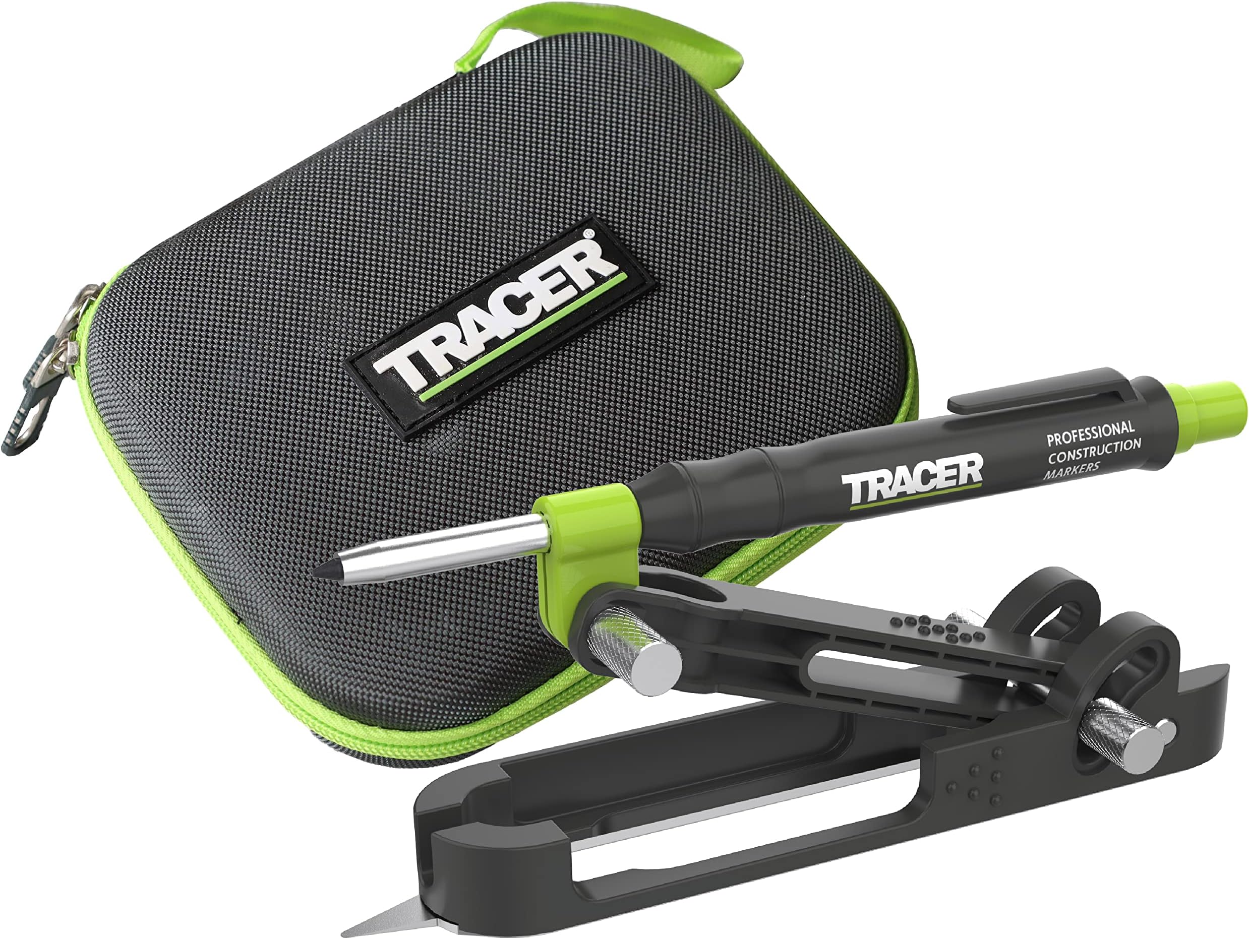 Tracer ProScribe Tool with Deep Hole Pencil, Lead Holster and Carry Case (DIY, Woodworking, and Carpentry Multi-Function Scribe Tool)