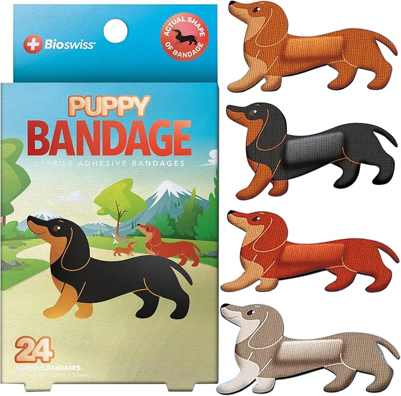 BioSwiss vendajes, juego de vendajes autoadhesivos con forma de perro Weiner, sin látex, cuidado de heridas estéril, 24 unidades