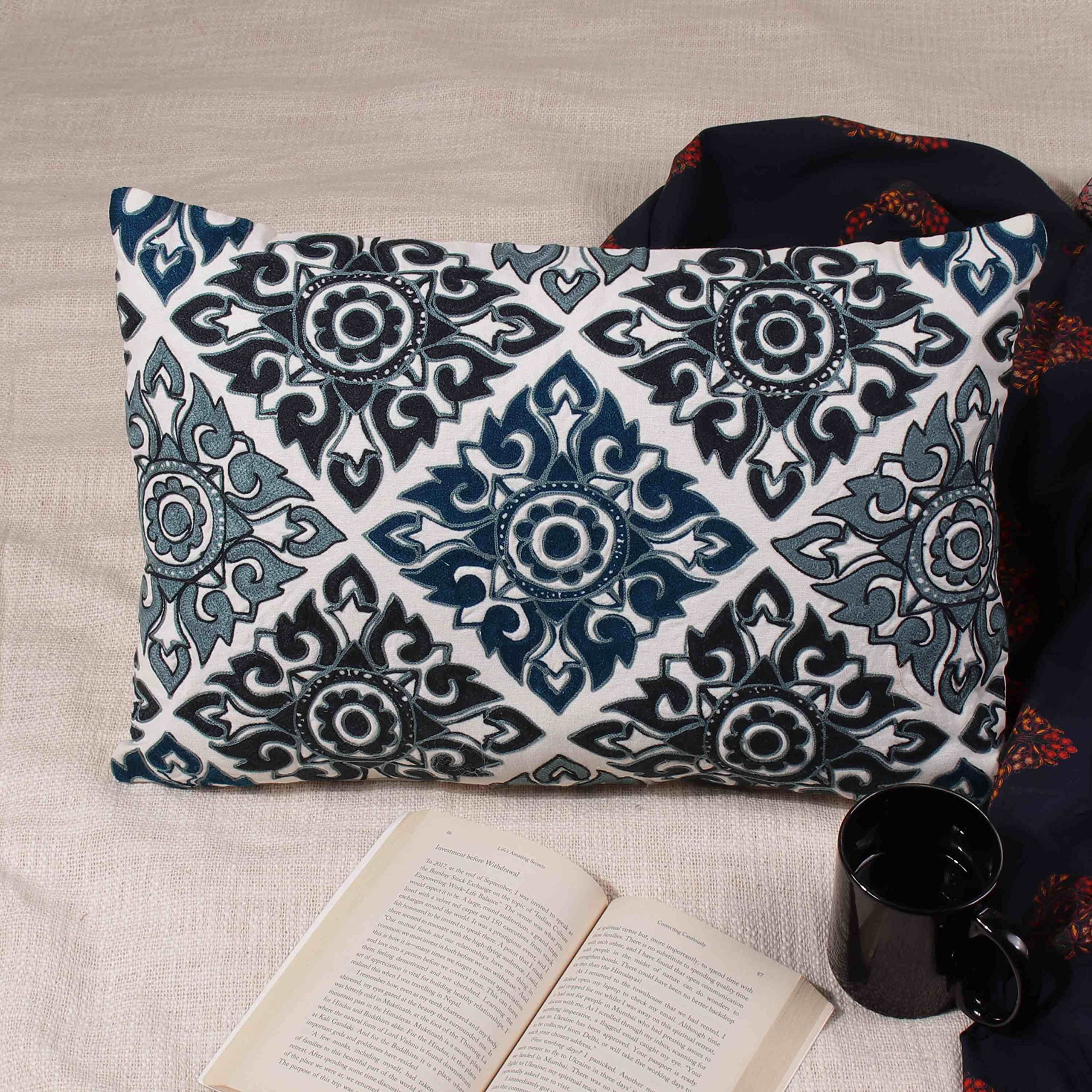 KHAABKA Tehzeeb - Mosaic Embroidered Cotton Linen Unique Design Cushion Cover for Bedroom, Living Room || Premium Luxuries Decorative & Silky Smooth Feel Covers | Ivory | 12x18 Inches | Pack of 1 (B0BH1366N7) Amazon Price History, Amazon Price Tracker