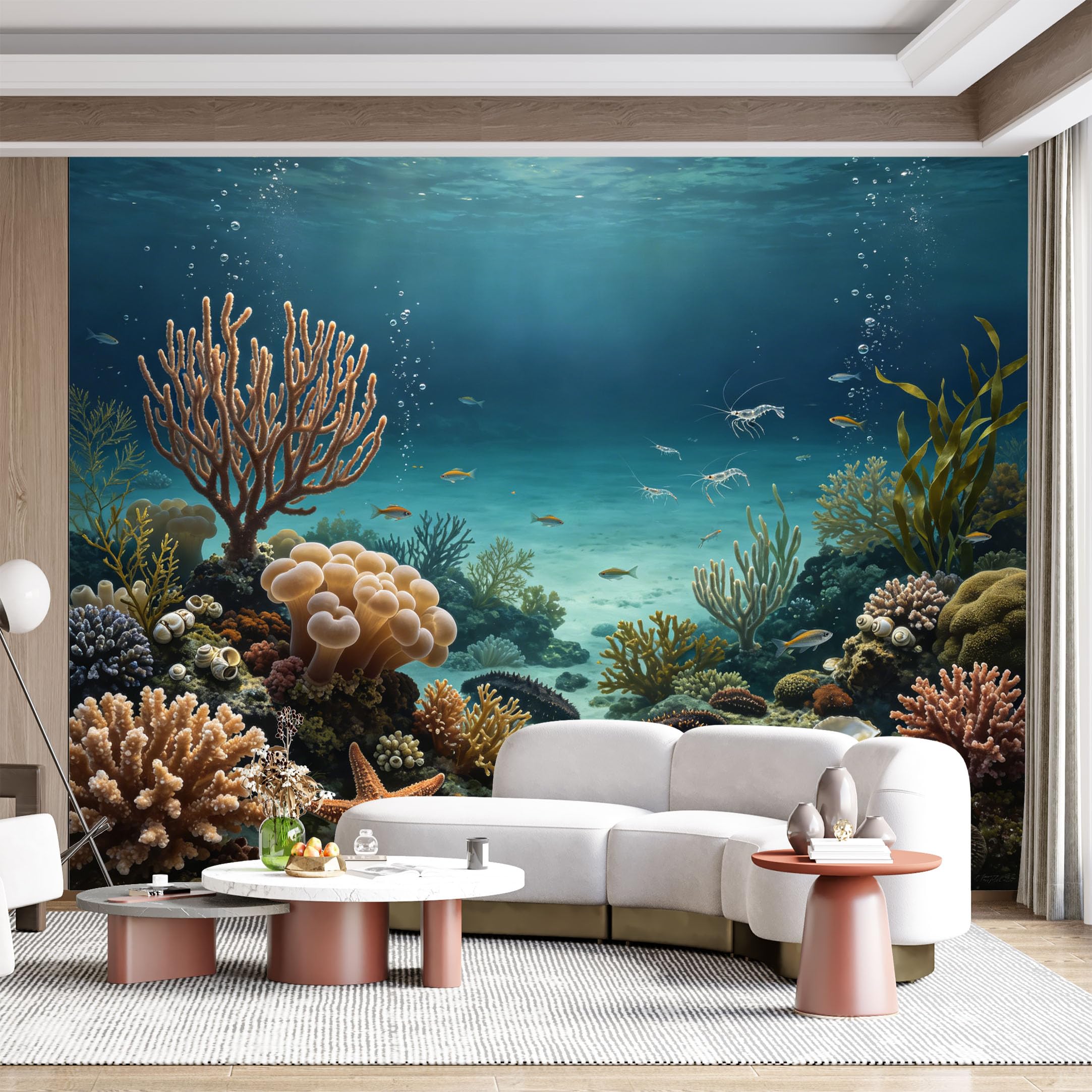 Custom Size Wall Mural Underwater Coral Reef Marine Life Ocean View Seascape Panoramic Freshwater Aquarium Seafloor SelfAdhesive Wall Fabric Removable for Home Office Decor