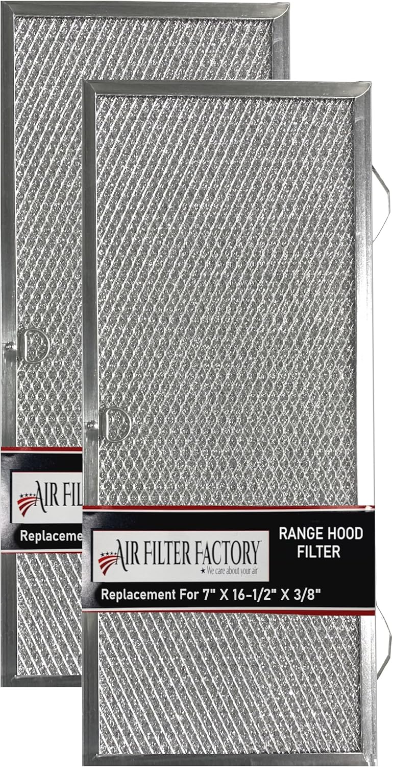Air Filter Factory 7 X 16-1/2 X 3/8 Inches Range Hood Aluminum Grease Filters 2-Pack