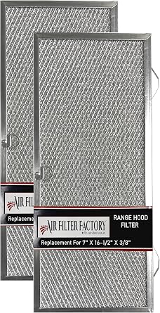 Air Filter Factory 7 x 16-1/2 x 3/8 Inch Aluminum Range Hood Grease Filter - Washable Replacement 2-Pack for Stove Top Ventilation