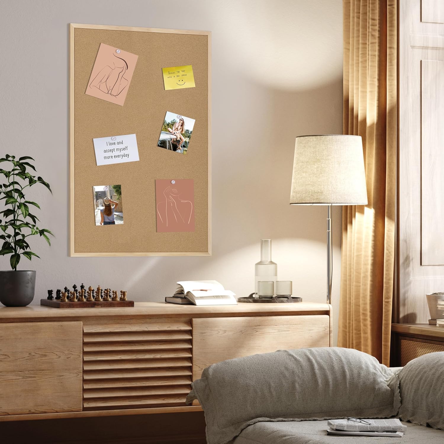 DAHAPYBOO Cork Board Bulletin Board,36x24 Cork Board for Office with Pin Oak Wood Boards,Message Board or Vision Board Decoration.