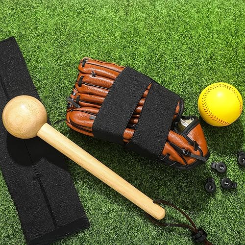 Miniatura 6 de Kit de 11 piezas de guante de béisbol que incluye mazo de guante, martillo de madera, pelota de práctica, 6 cerraduras, 2 bandas envolventes y