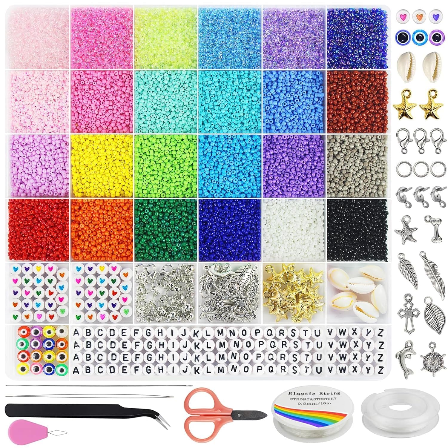 VASTAVYA Glass Seed Beads for Jewelry Making Kit – 3MM Multicolor Bead Set with Letter Charms & Clay Heishi Beads | DIY Bracelet, Necklace & Friendship Jewelry Craft Kit for Kids & Girls-image-38