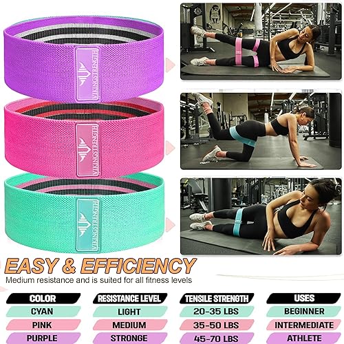 Miniatura 2 de Vikingstrength Bandas para glúteos, bandas de resistencia, bandas elásticas de entrenamiento de 3 niveles para piernas y glúteos, banda