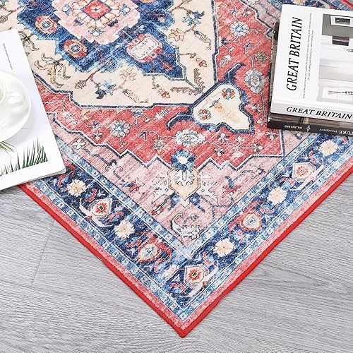 Miniatura 50 de COZYLOOM Alfombra de área de 2 x 6 pies, tribal, envejecida, para entrada, medallón vintage, alfombra para interiores, alfombra de pelo bajo, suave