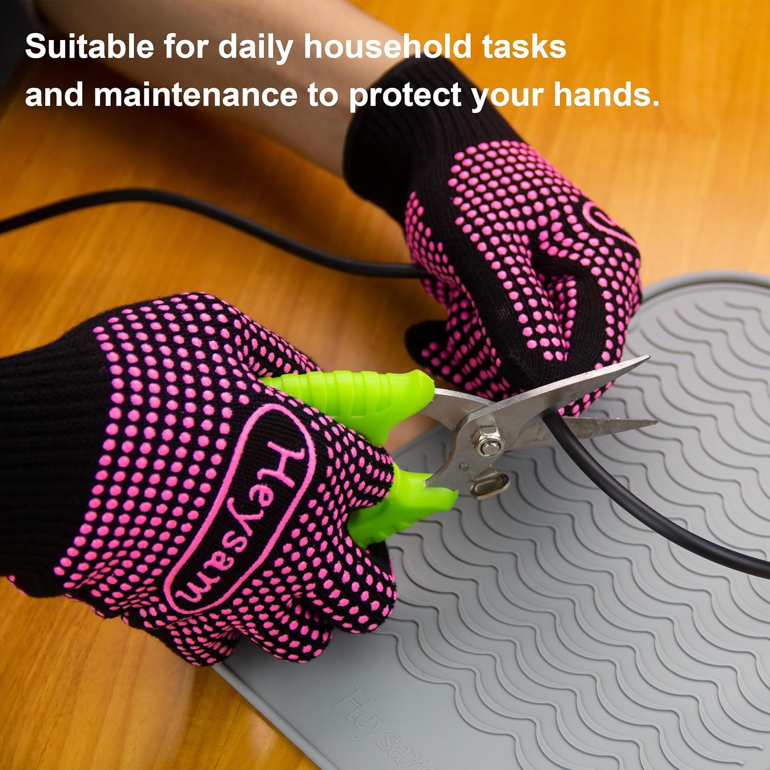 HEYSAM Heat-resistant Gloves with Silicone Bumps for Flat Iron Hair Straightener, Curling Wand, 2 Pcs Professional Heat Proof Gloves for Hair Styling, Blue
