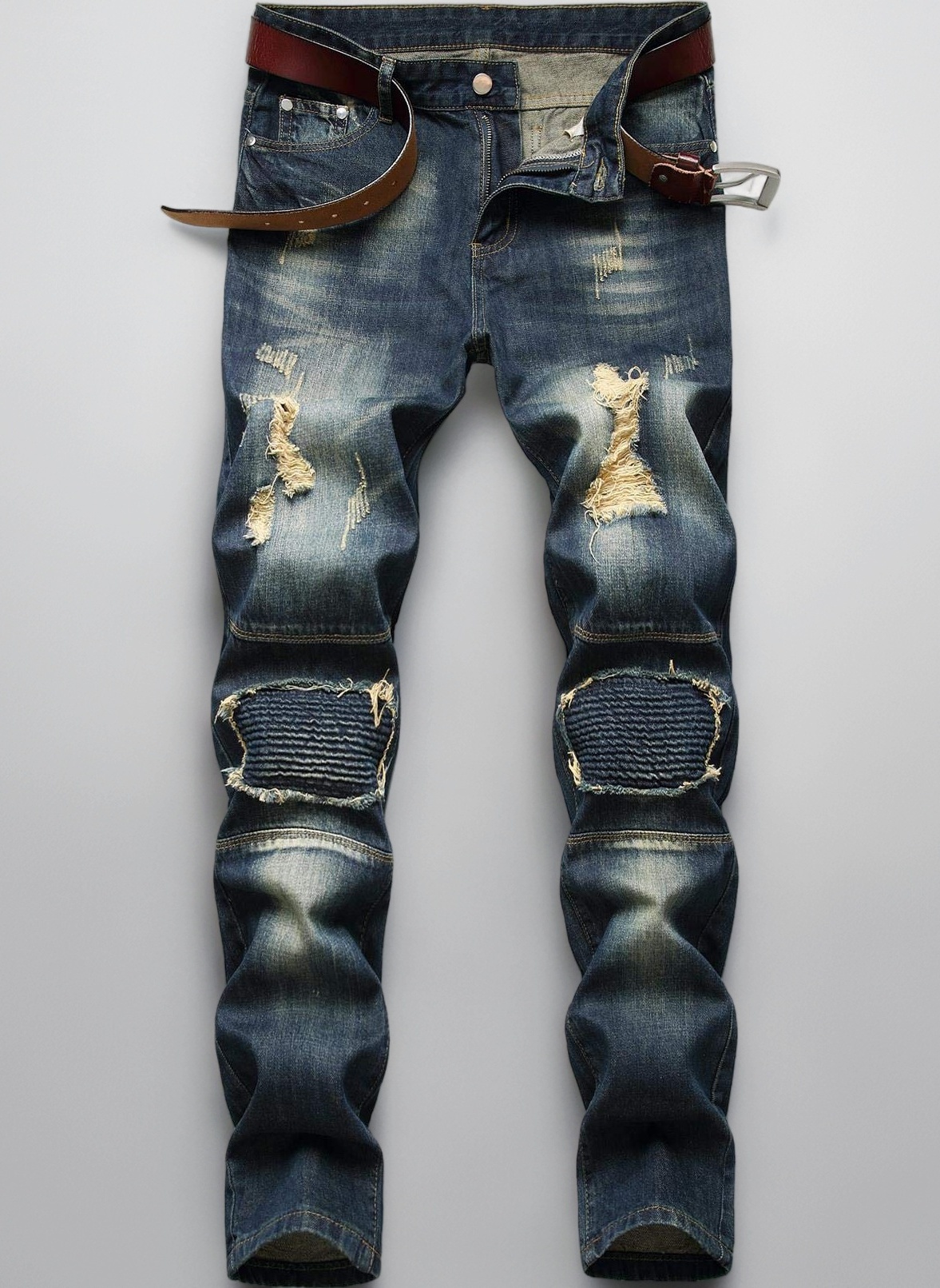 Mens All Waist Straight Leg Stylish Denim Jeans, Blue, 32x34