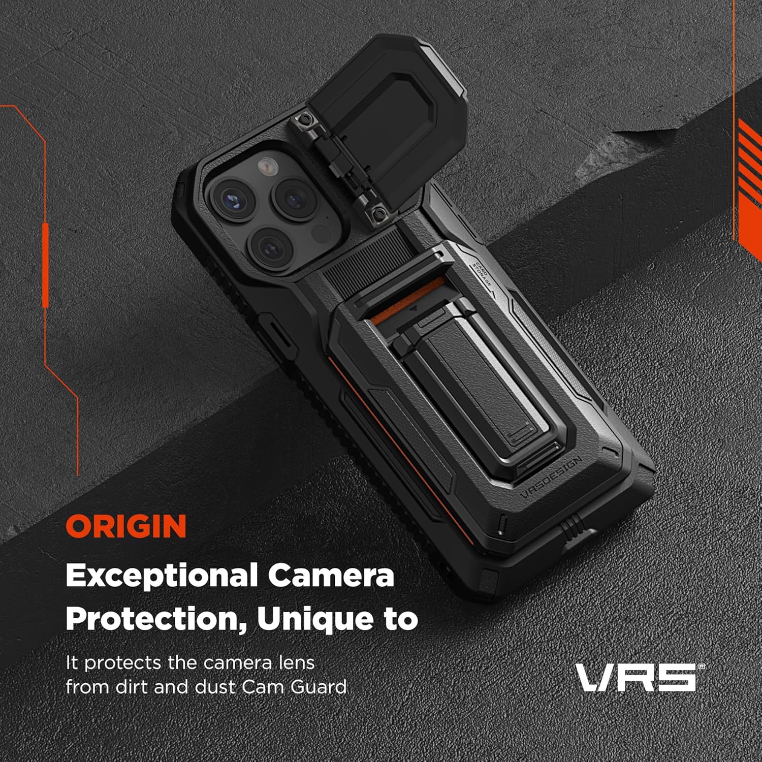 VRS DESIGN Origin Wallet Card Holder Case [3 Cards] for iPhone 15 Pro Max (2023), Rugged Semi-Automatic 3-Card Slot & Kickstand Case (Silver) - Image 3