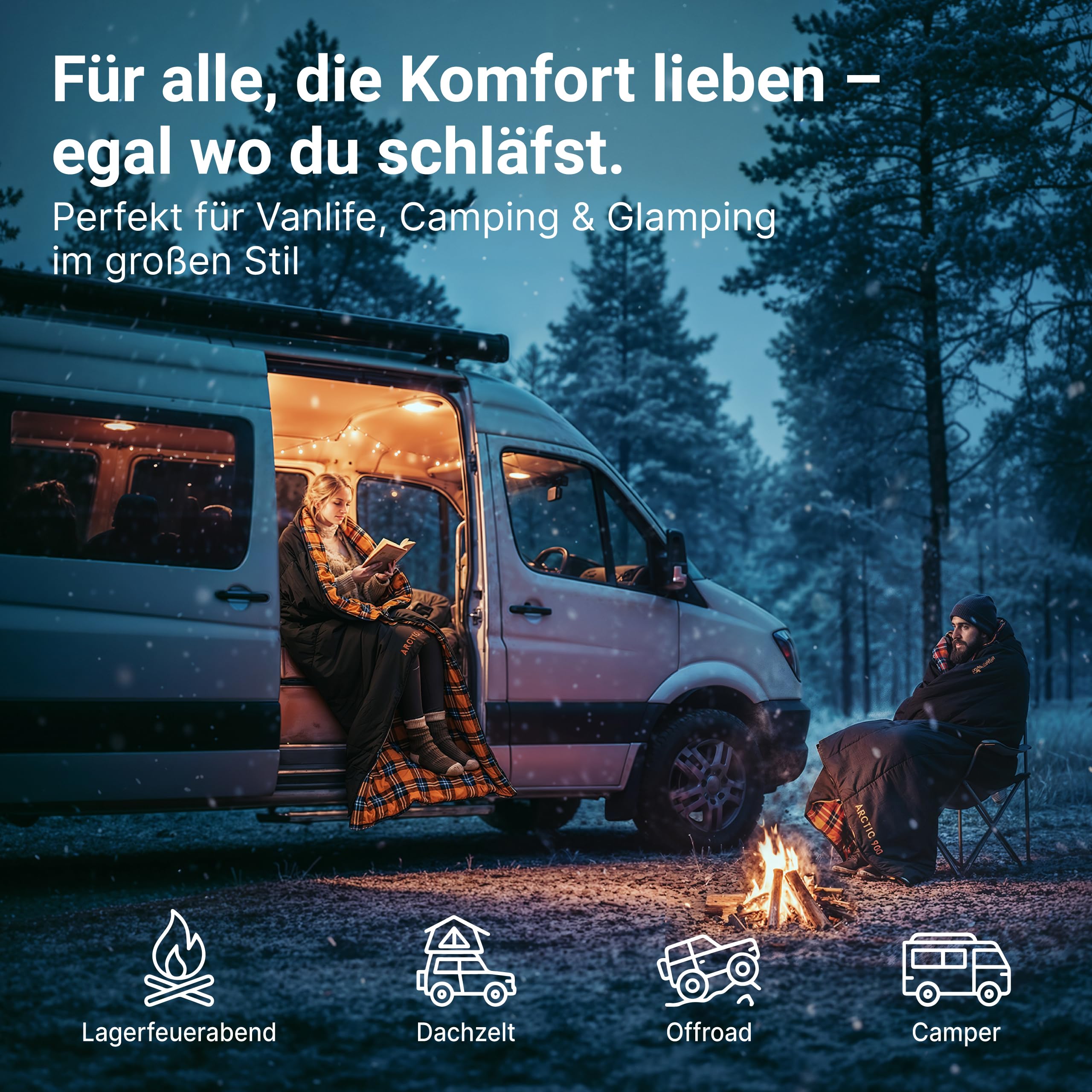 EXPLORER Arctic XXL Deckenschlafsack Winter -24°C Extrem – Camping Schlafsack aus 100% Baumwolle & Flanell – Koppelbar & Wasserabweisend – 90/110/140 cm