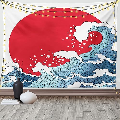 Ambesonne Tapiz de ondas japonesas, paisaje tropical náutico tropical, remolinos de tsunamis, decoración para colgar en la pared para dormitorio,