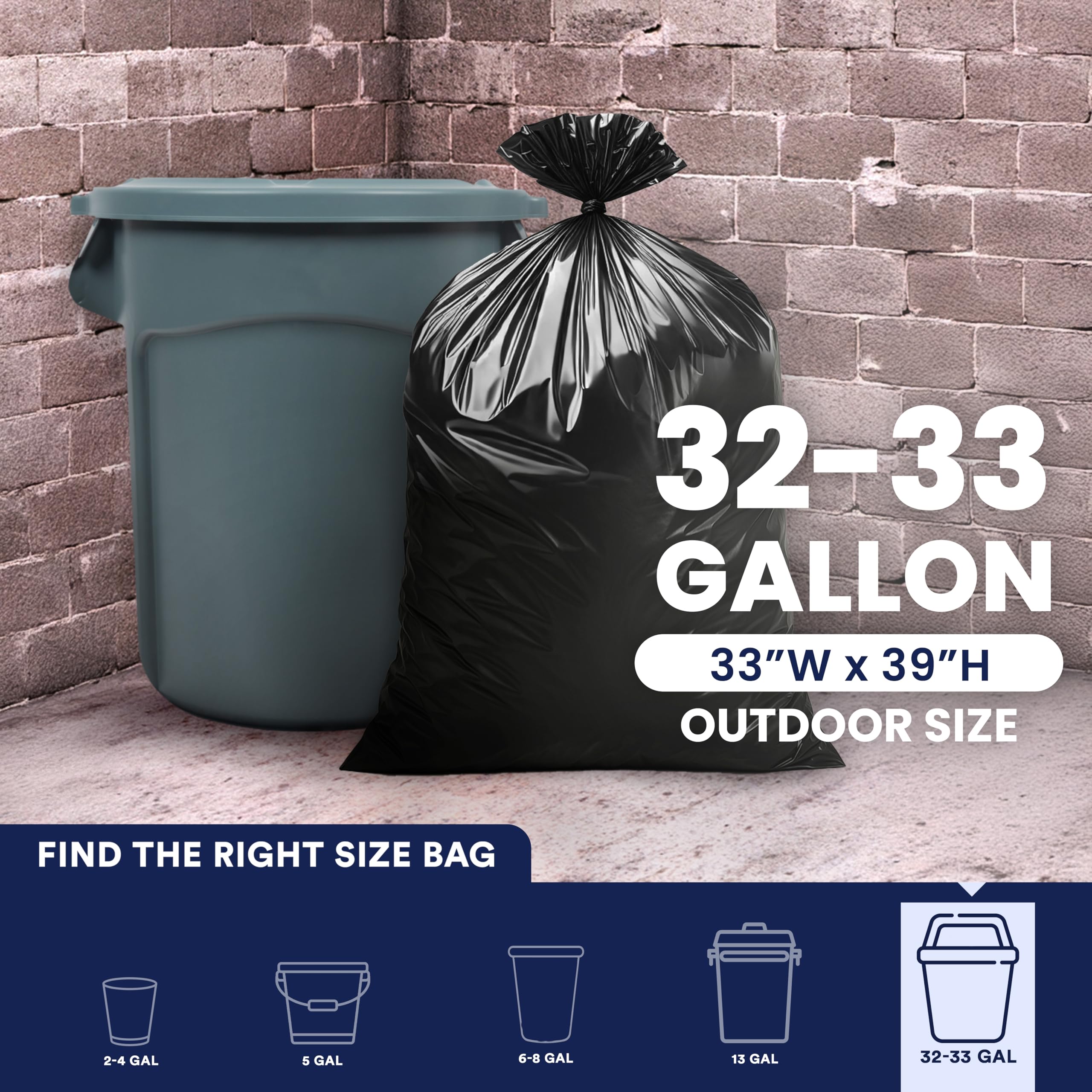 Plástico negro 33 galones bolsas de basura, bolsas de contratistas, 33 x 39, 2,3 millas, 100/caja.