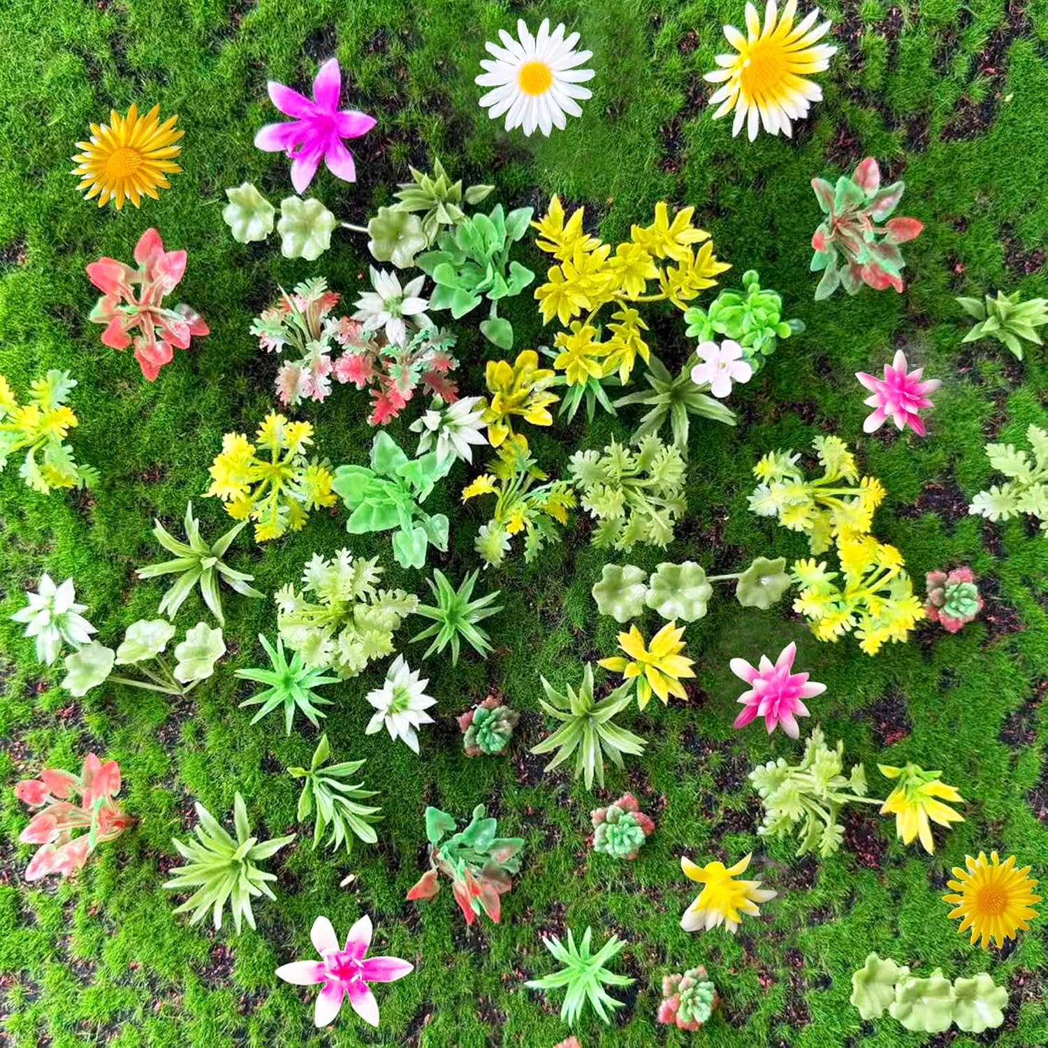 120pcs Mini Model Trees Miniature Plants Set Rainforest Flowers Shrubs Bush Model Fairy Garden Aritificial Plants for DIY Train Railroad Park Scenery Architecture