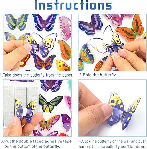 Miniatura 3 de PARLAIM 104 calcomanías de pared de mariposas 3D para pared, mariposas 3D, decoración de mariposas, decoración de mariposas, calcomanías murales