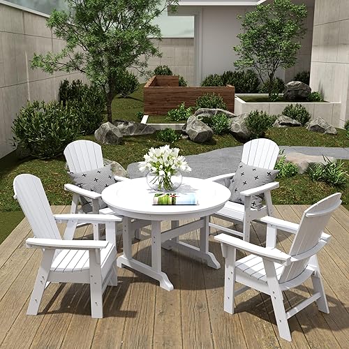 Miniatura 16 de WestinTrends Dylan Adirondack - Juego de 6 mesas y sillas de comedor para exteriores para todo tipo de clima, mesa y sillas de patio de madera de