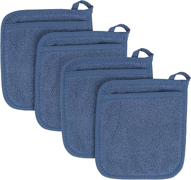 RITZ Terry Pocket Mitt & Hot Pad Unparalleled Heat Resistant, Durable 100% Cotton Ergonomically Designed for Optimal Grip Easy-Care Machine Washable 4-Pact, Federal Blue