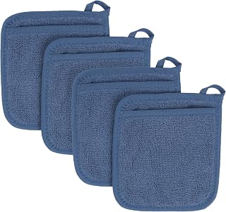 RITZ Terry Pocket Mitt & Hot Pad: Unparalleled Heat Resistant, Durable 100% Cotton – Ergonomically Designed for Optimal Grip – Easy-Care Machine Washable – 4-Pact, Federal Blue