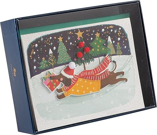 Miniatura 6 de NIQUEA.D Juego de tarjetas de Navidad en caja, perro corriendo con regalo, incluye un sobre de sentimiento festivo y a juego, juego de 10