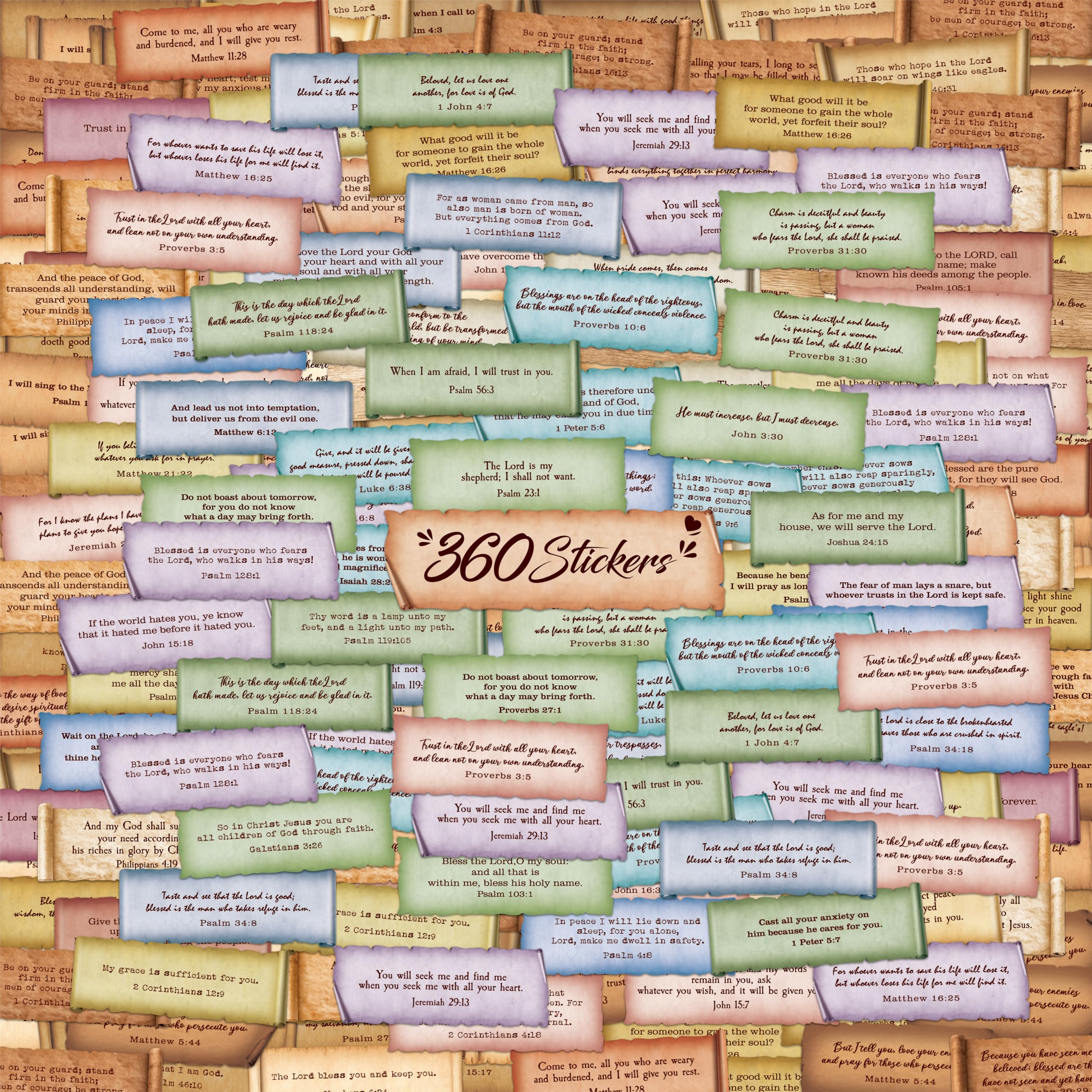 360PCS Bible Verse Stickers, 180 Retro Typewriter Style Designs Christian Religious Stickers Inspirational Vintage Waterproof Labels for Scrapbooks,