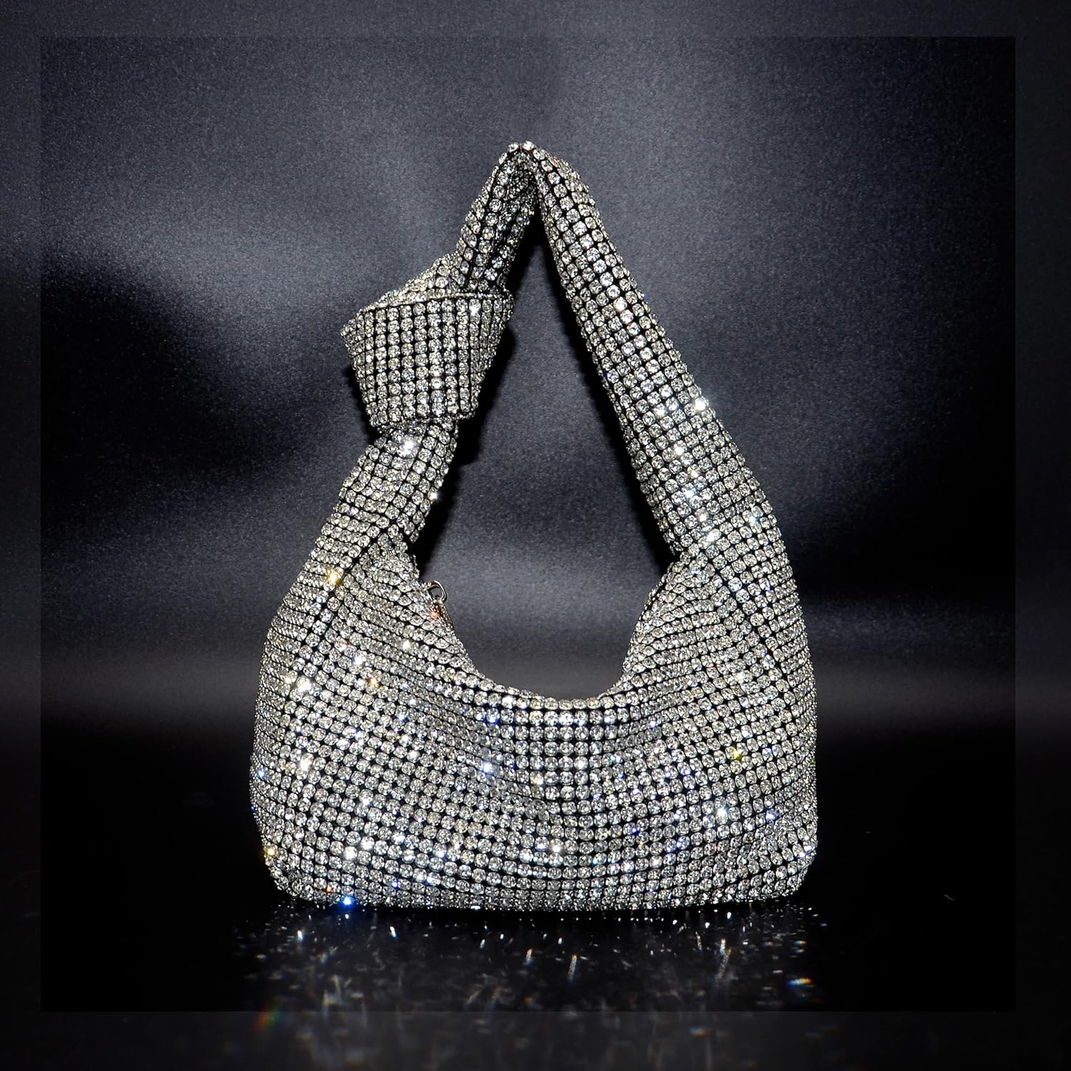 Miuco Women Knotted Handbag Sparkly Rhinestone Hobo Dumpling Bag Diamond Glitter Evening Clutch Purse - Image 3