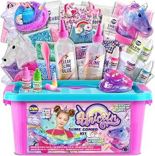 FunKidz Fluffy Unicorn Slime Kit for Girls Ages 6+ - Cloud Slime DIY Making Kit with Charms, Over 100 Combinations, Birthday Gift