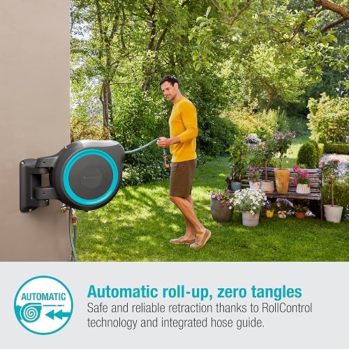 Gardena Wall-Mounted Hose Box RollUp M/L (turquoise) 25 m: Versatile watering system for medium-sized to large gardens, swivel hose box, including 25 m Gardena hose & mounting kit (18620-20) - 3