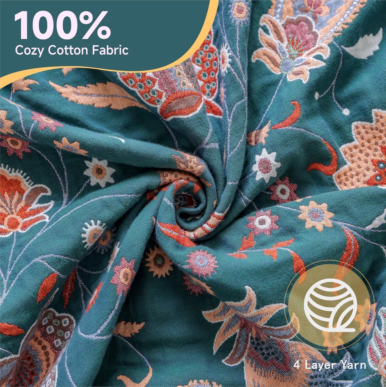 Boho Throw Blanket for Bed,100% Ultra Cotton Soft Breathable Bed Throw Floral Printed Farmhouse Decor Rustic Bed Throws for Couch Sofa Quilt White Flowers 60" x 80" - Image 5