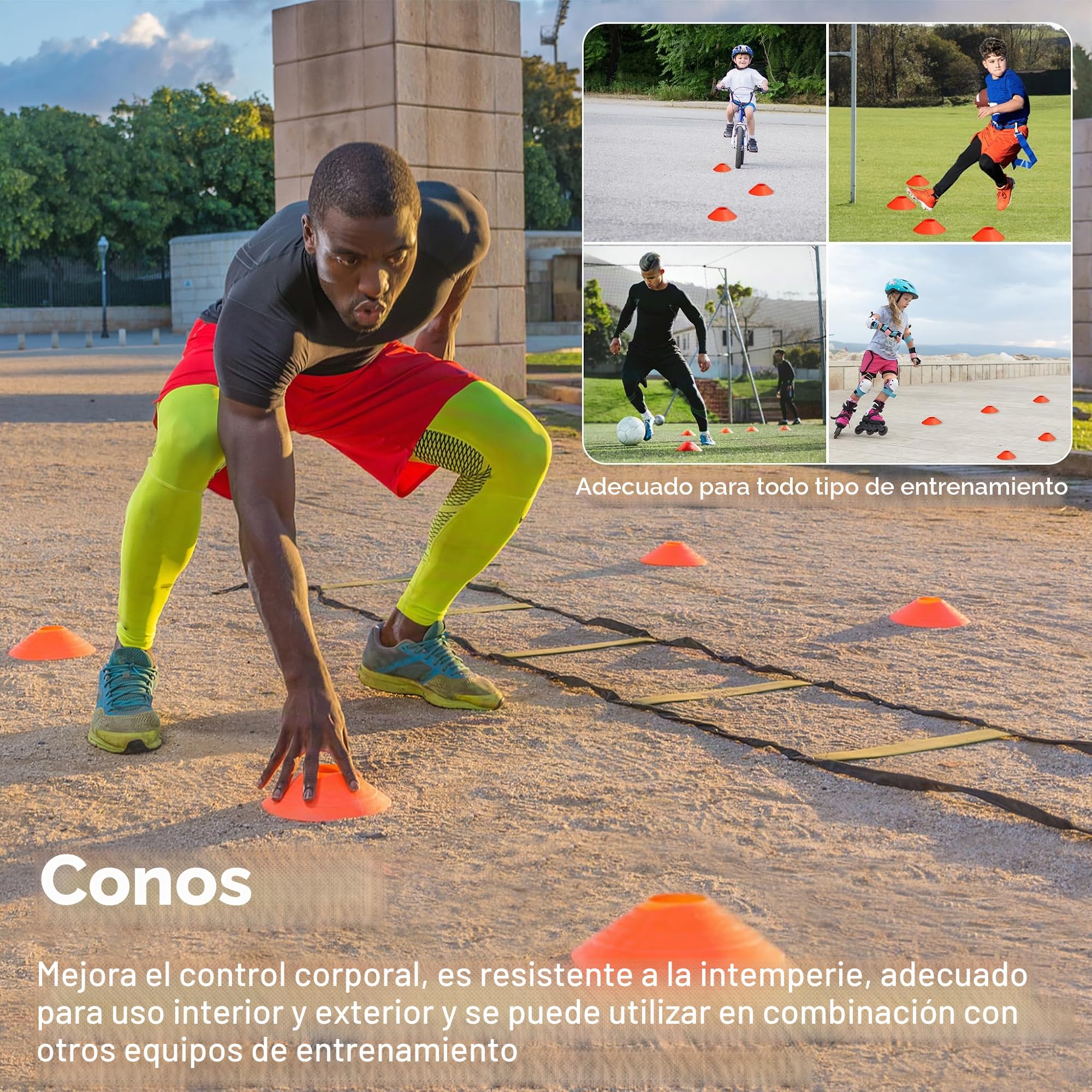 Set de entrenamiento de fútbol y deporte, accesorios de entrenamiento de agilidad, escalera de coordinación de 6 m, 12 conos, obstáculos de velocidad y bolsa de almacenamiento