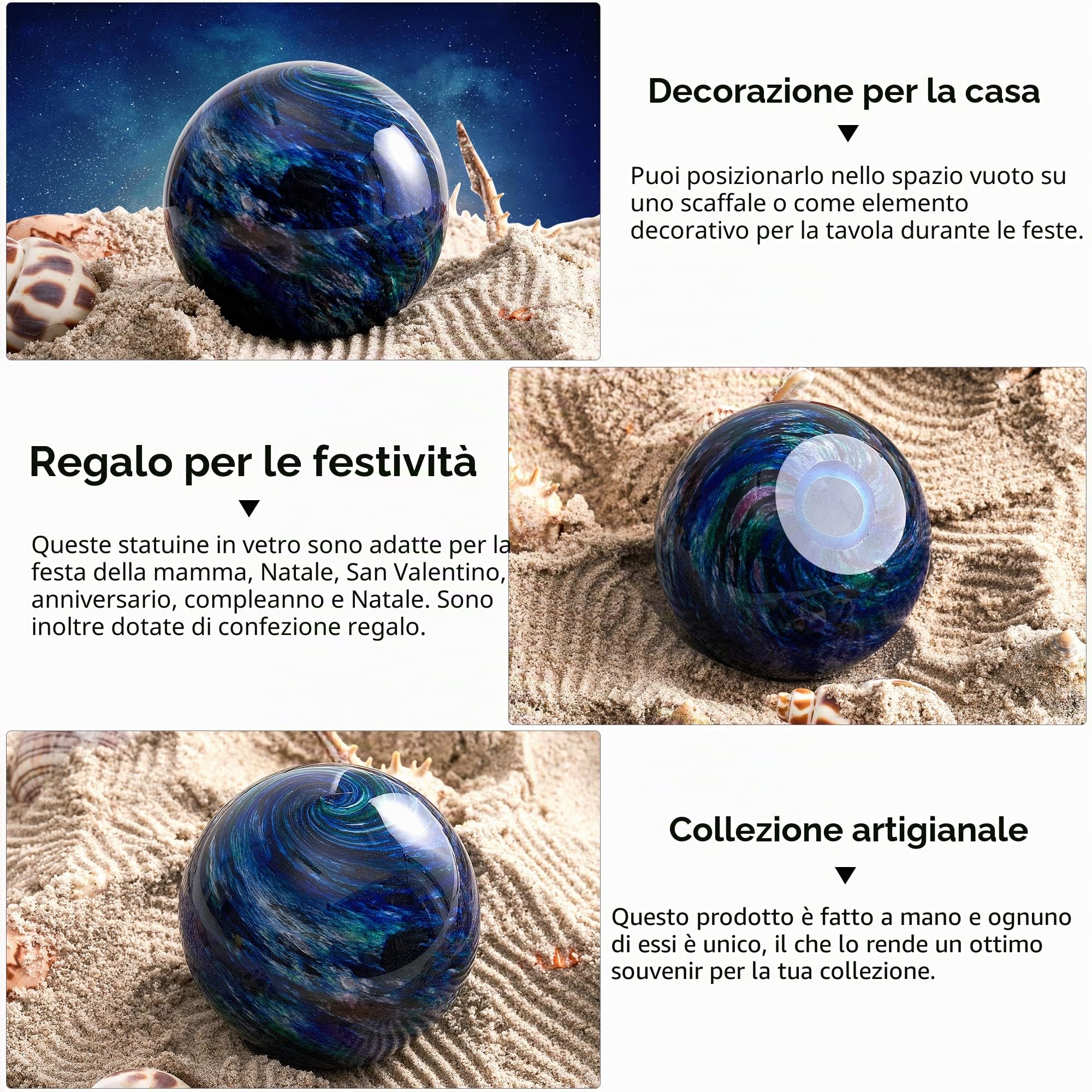 EUSTUMA Figurine di vetro soffiato a mano Pianeta palla, Palla di vetrofermacarte, decorazione per la casa da collezione, museo dello spazio, amanti dello spazio esterno