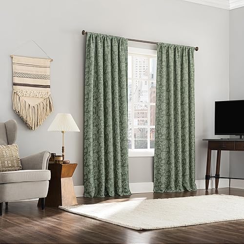 Miniatura 6 de Sun Zero Brookhaven - Juego de 2 paneles de cortinas plisadas bordadas con aspecto floral 100 % opaco, con pestaña trasera, 50 x 84 pulgadas, verde