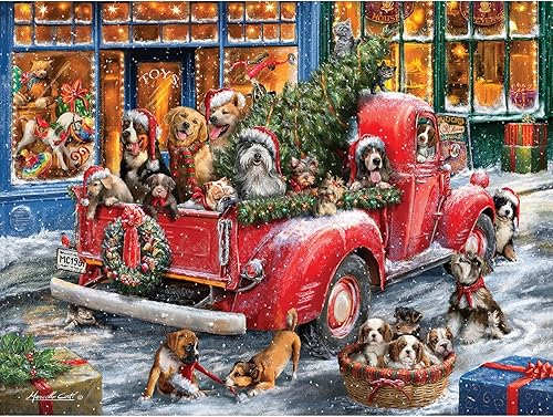 Miniatura 1 de Bits and Pieces - Rompecabezas de 300 piezas para adultos - Perros de Navidad - Rompecabezas grande que brilla en la oscuridad de Ali Corti - 18 x