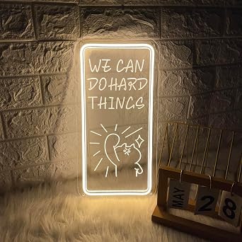 Neon Signs We Can Do Hard Things Neon Sign Dimmable LED Neon Lights for Wall Decor USB Powered Light Up Signs for Bedroom Kids Room Classroom Backdrop Decor Gifts