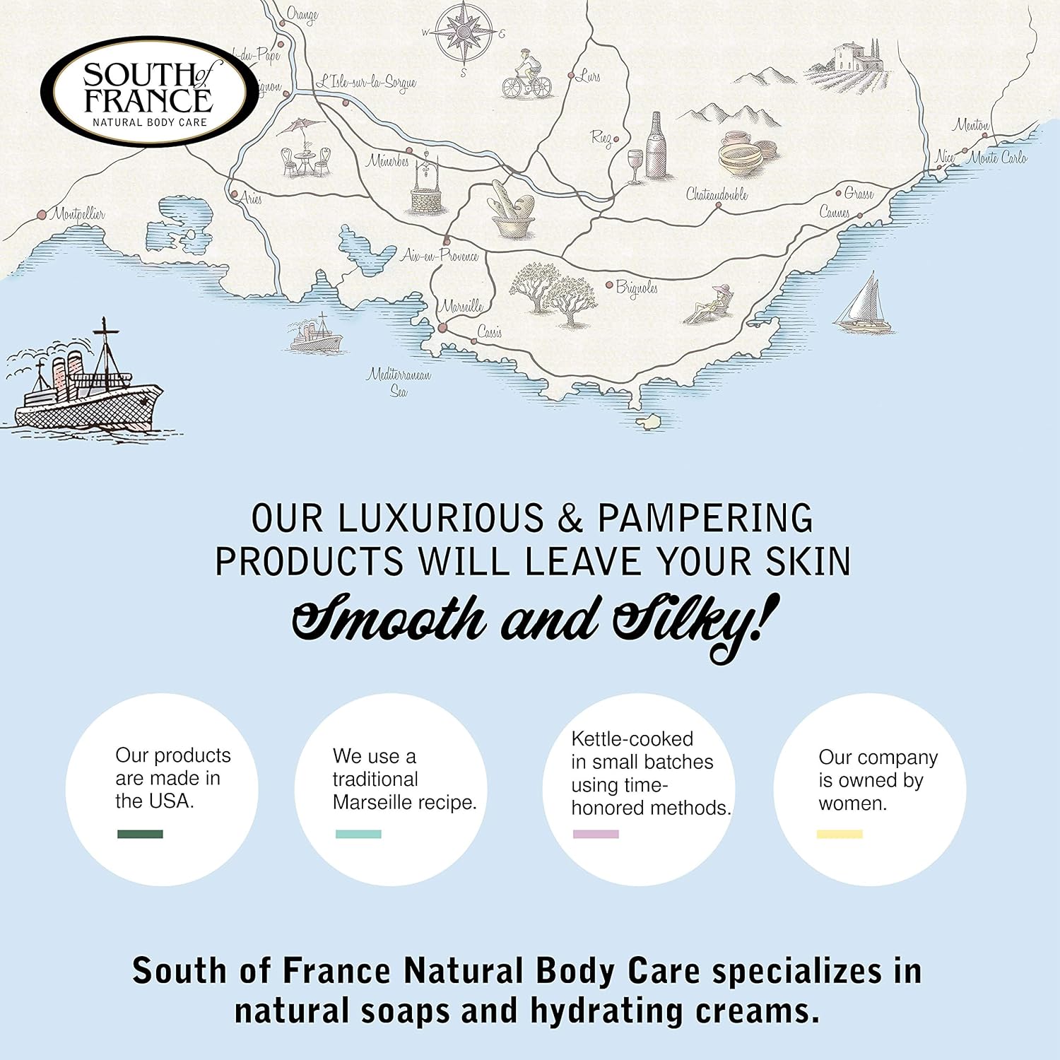 South Of France Natural Body Care Triple Milled Large 6OZ Bar Soap (Variety Pack 1, 8 Bars) - Image 7