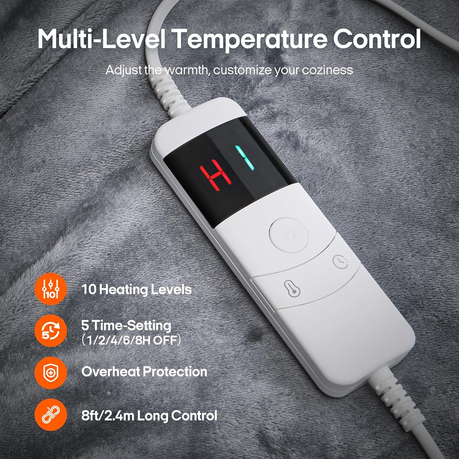 UNIKOME Wearable Heated Throw Blanket Electric Shawl,Christmas Birthday Gifts for Grandma,Mom,Elderly Women,Heated Robe Hoodie with 10 Heating Levels & 1-8 Hours Time Settings,50 x 60 Inch, Grey - Image 4