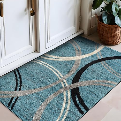 Miniatura 32 de Rugshop - Alfombra moderna con diseño de círculos ondulados Negro -,Azul,Marrón,Gris,Rojo -,Amarillo