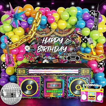 Fayoo 90s 80s Disco Theme Birthday Party Decorations Balloon Arch Kit