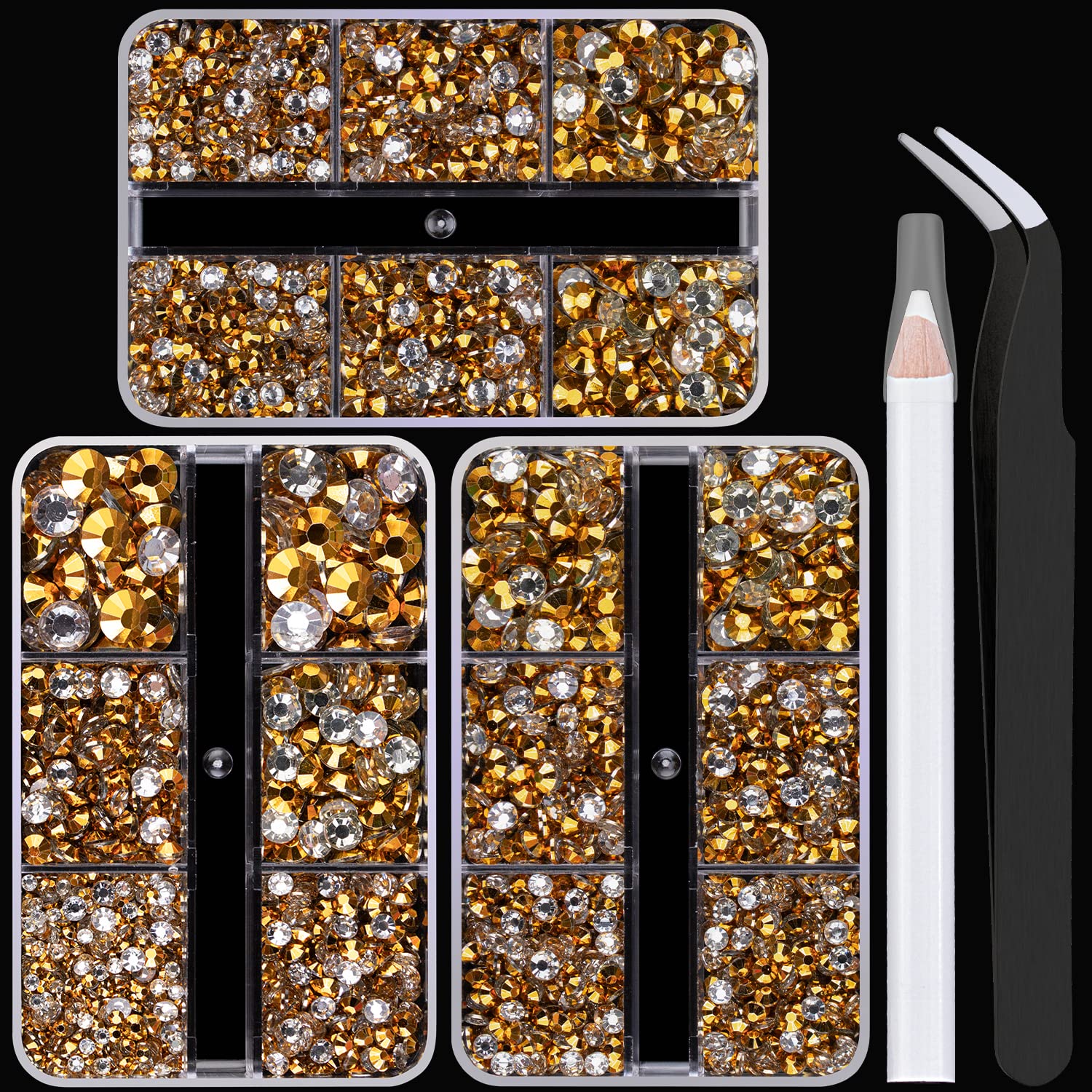 Resin Rhinestones Crafting, 2/3/4/5/6mm Flatback Jelly Rhinestones, 3 Box Mineral Gold Non Hotfix Crystal Gems for Bedazzling Crafts Mugs Tumblers