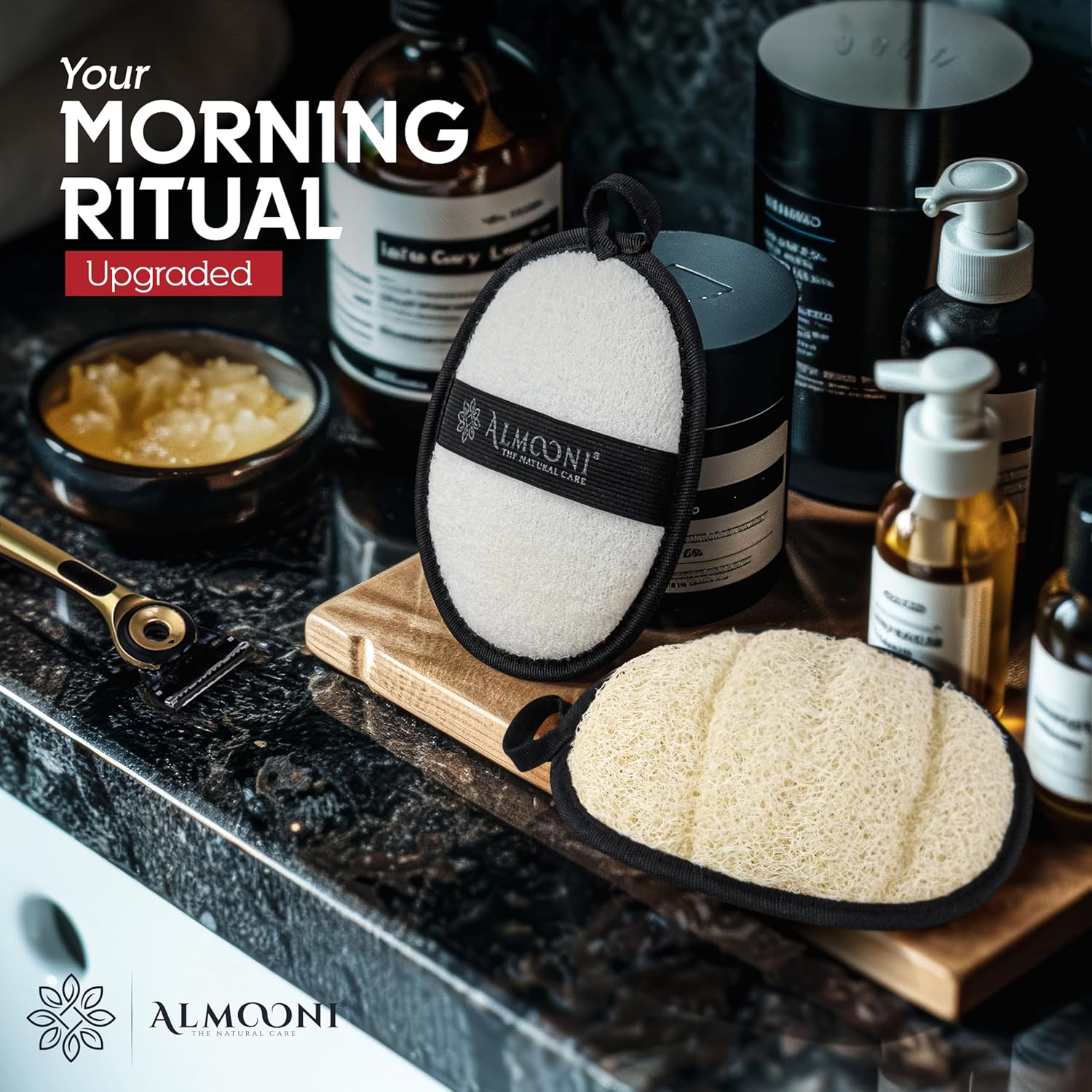 Sturdy Natural Loofah for Men, The Ultimate Men's Loofah Body Scrubber Made with Natural Egyptian Shower luffa Sponge, Bath Shower Sponge lufas for Men - 2 Count (1 Pack) - Black - Image 5