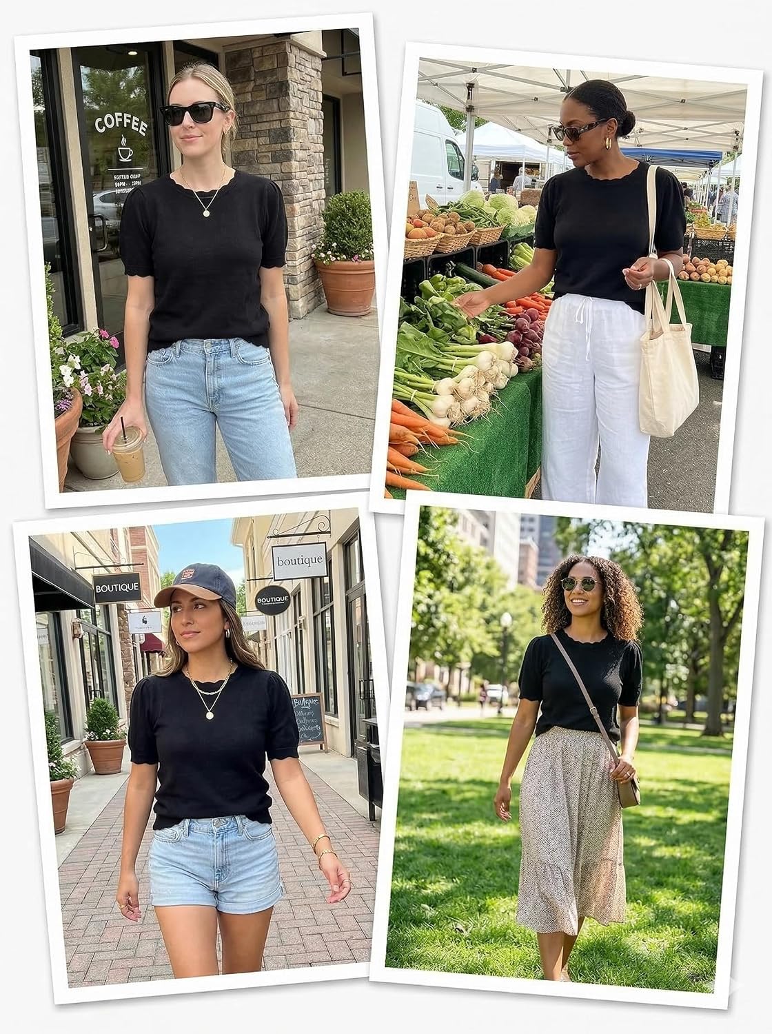 Short Sleeve Sweater for Women Pullover Knit Tops Scalloped Crewneck Puff Sleeve 2026